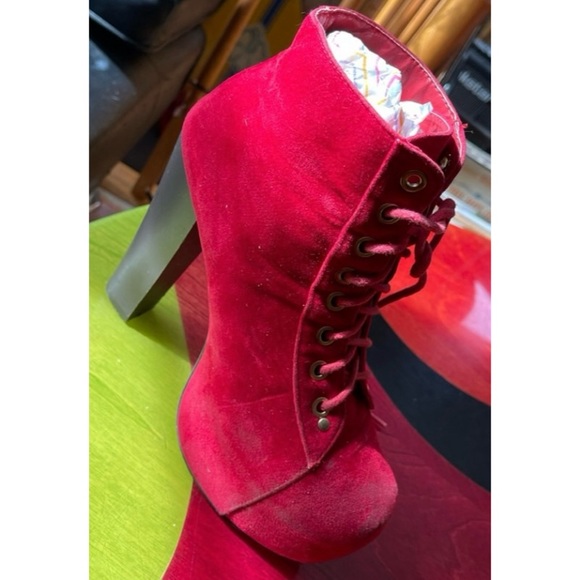 Cardi B Style Red Suede Stilleto Platform Heels Size 7 - Picture 8 of 16